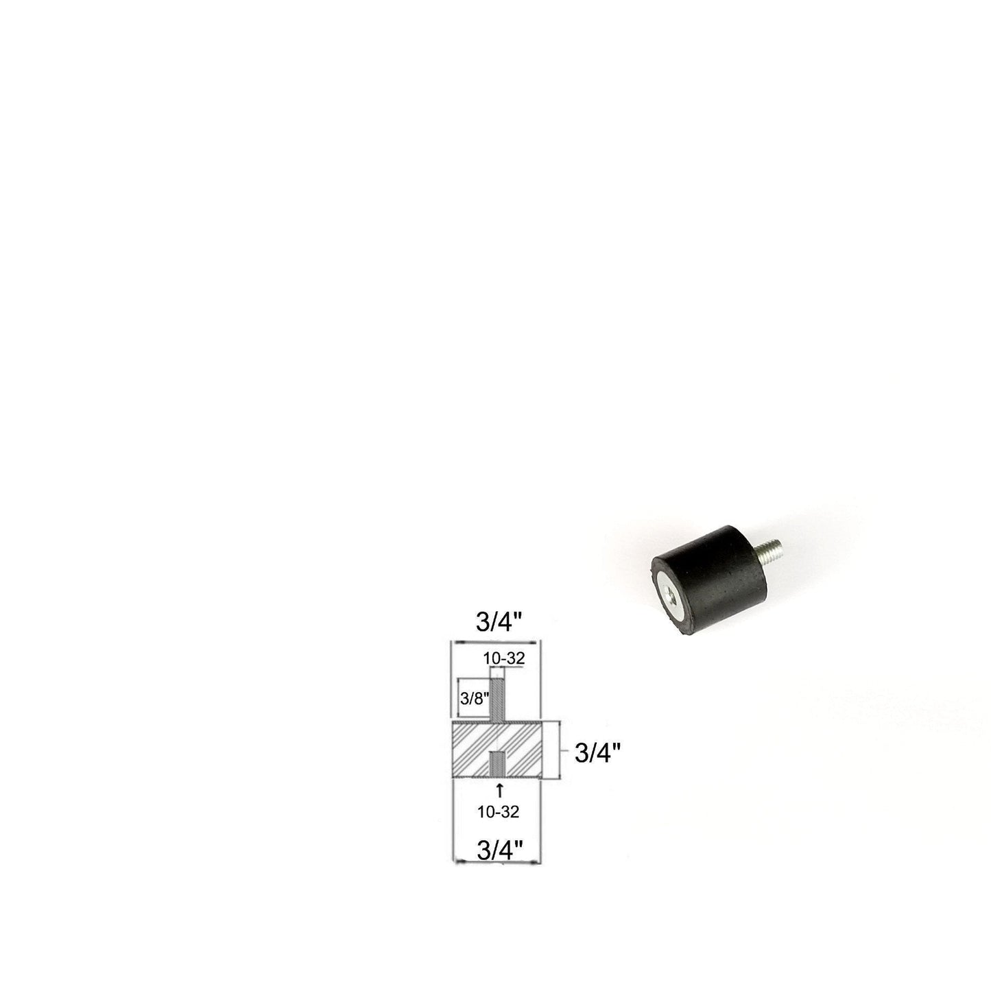 Rubber Vibration Isolator Mount (3/4" Dia x 3/4" Ht) 10-32 x 3/8" Male Stud/Female Insert Elginscrewsandbolts