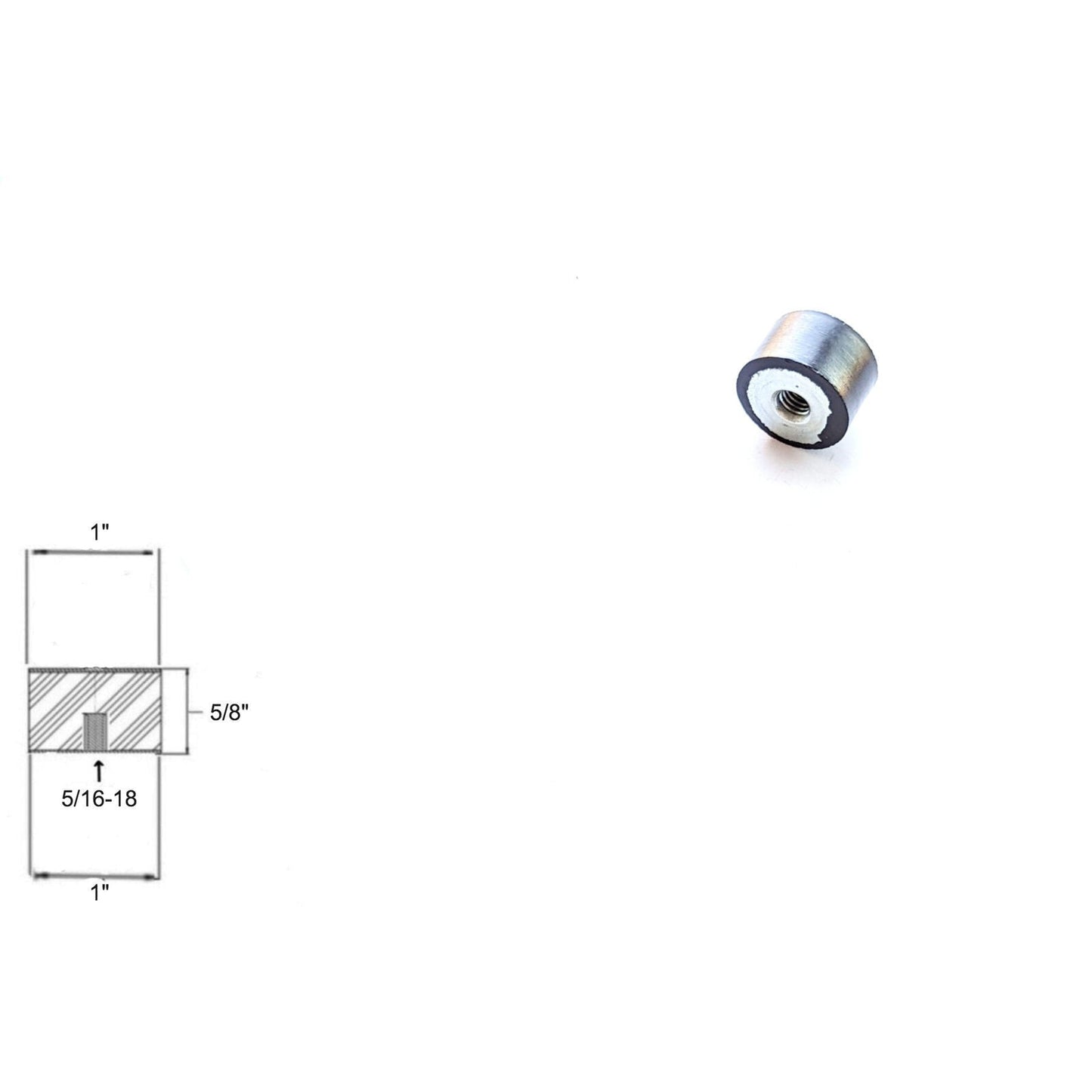 Rubber Vibration Isolator Mount (1" Dia x 5/8'' Thk) 5/16-18 female threaded Elginscrewsandbolts