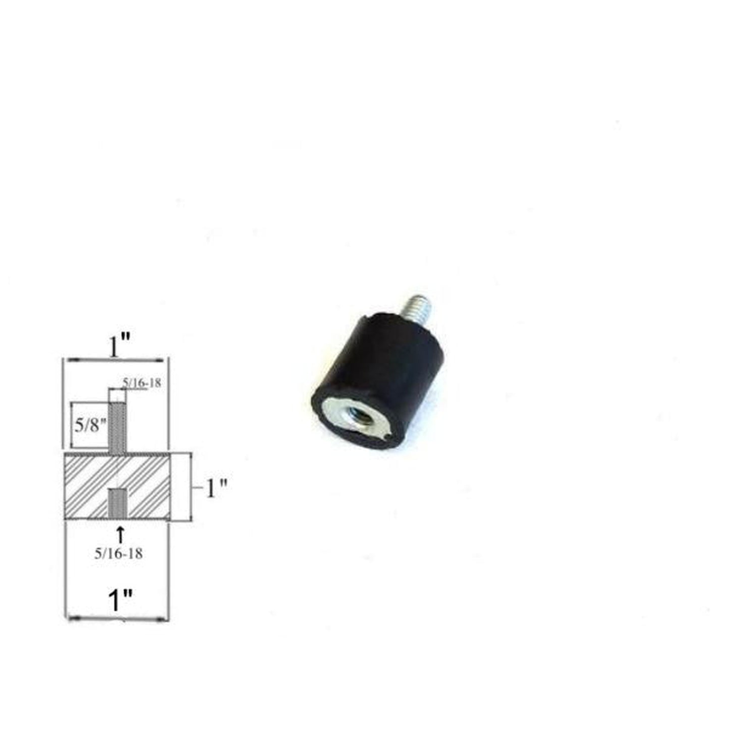 Rubber Vibration Isolator Mount (1" Dia x 1" Ht) 5/16"-18 x 5/8" Length Stud Elginscrewsandbolts