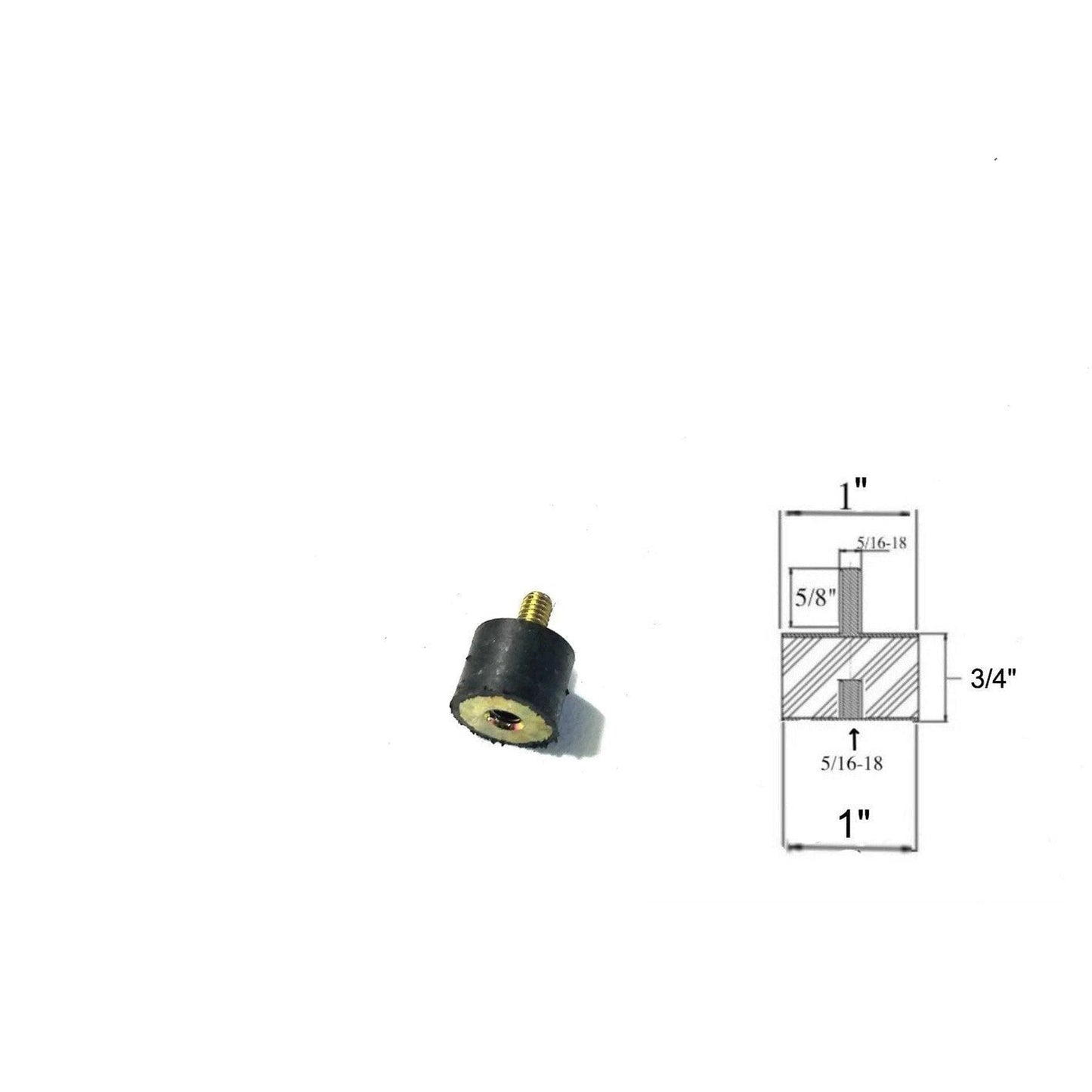 Rubber Vibration Isolator Mount (1" Dia x 3/4" Ht) 5/16"-18 x 5/8" Length Stud Elginscrewsandbolts