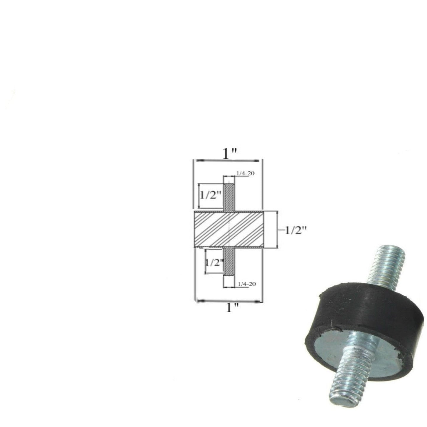 Rubber Vibration Isolator Mount (1" Dia x 1/2'' Thk) 1/4-20 x 1/2" Long Studs Elginscrewsandbolts