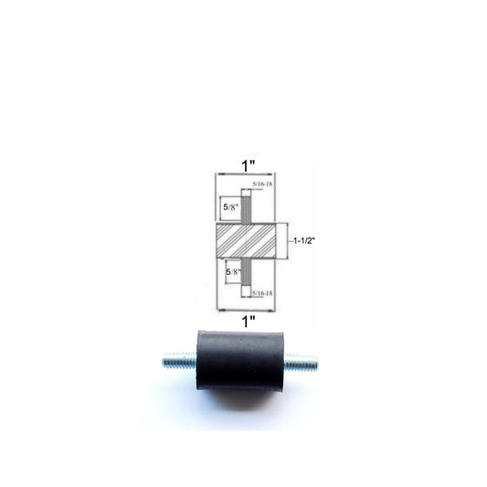 Rubber Vibration Isolator Mount (1" Dia x 1-1/2" Thk) 5/16-18 x 5/8" Long Stud Elginscrewsandbolts